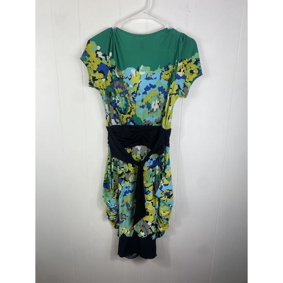 BCBG MAXAZRIA Faux Wrap Dress XS Green Yellow Spring Summer Career Y2K Preppy - Picture 5 of 9